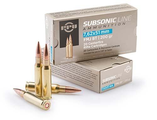 PPU Subsonic Rifle Ammunition 7.62x51mm 200 gr FMJBT 1050 fps 20/ct - Precision Shot Firearms