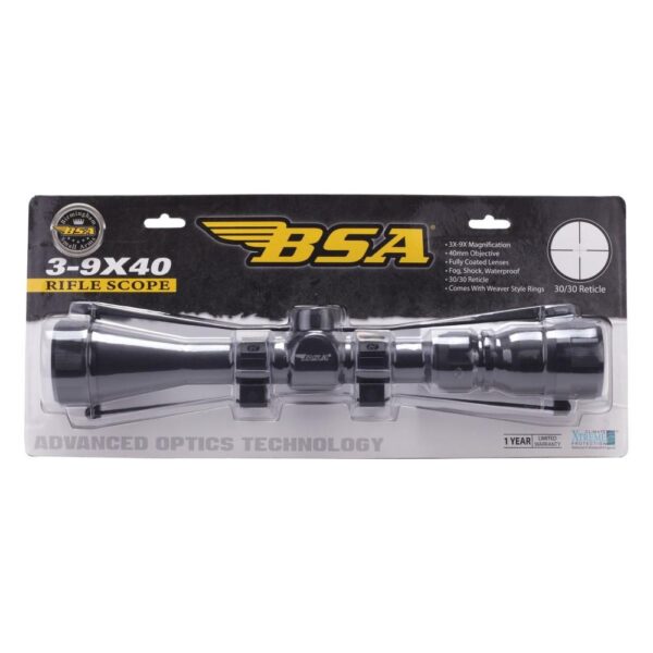 BSA Rifle Scope 3-9x40 1" 30/30 Black with Rings - Precision Shot Firearms