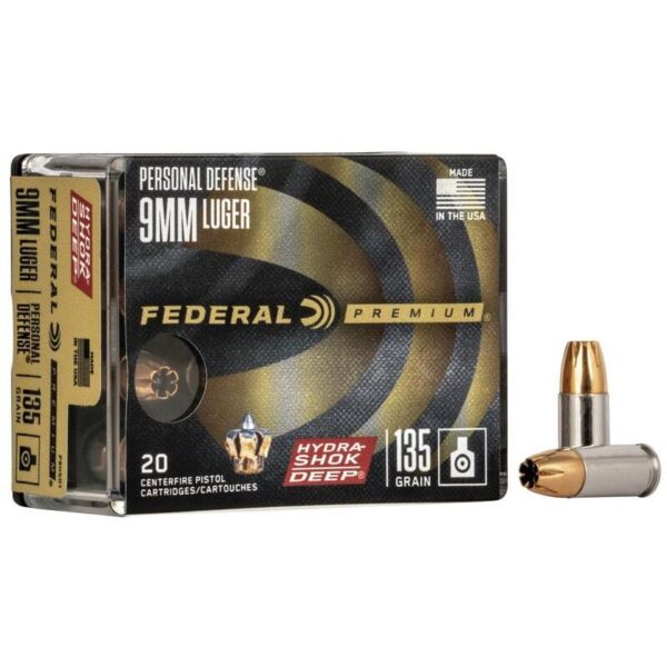 Federal Premium Hydra-Shok Deep Handgun Ammunition 9mm Luger 135gr HP 1060 fps 20/ct - Precision Shot Firearms