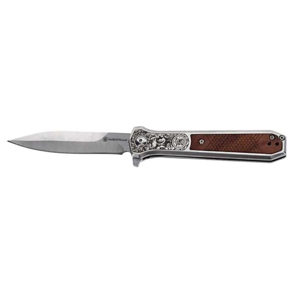 Smith & Wesson KT Unwavered Spring Assist Folding Knife 3-1/5" Dagger Blade Silver with Brown - Precision Shot Firearms