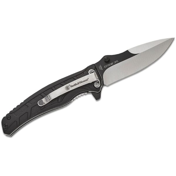 Smith & Wesson Extreme Ops Folding Knife 3" Drop Point Blade Two Tone Black Silver - Precision Shot Firearms
