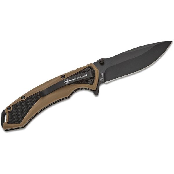 Smith & Wesson Extreme Ops Spring Assist Folding Knife 3-1/4" Drop Point Blade Black Tan - Precision Shot Firearms