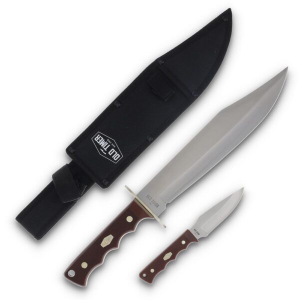 Old Timer Bowie Fixed Blade Combo 10" Bowie Blade 3-1/2" Skinner Blade Brown - Precision Shot Firearms