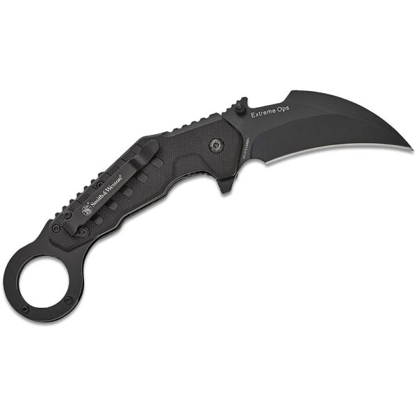 Smith & Wesson Extreme Ops Karambit Assisted Folding Knife 3" Hawkbill Blade Black Box - Precision Shot Firearms