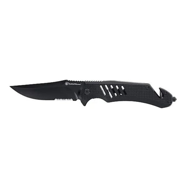 Smith & Wesson Extreme Ops Folding Knife 3-1/2" Clip Point Blade Black with Glass Breaker and Strap Cutter - Precision Shot Firearms