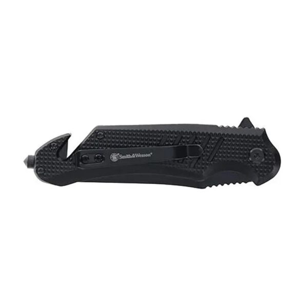 Smith & Wesson Extreme Ops Folding Knife 3-1/2" Clip Point Blade Black with Glass Breaker and Strap Cutter - Precision Shot Firearms