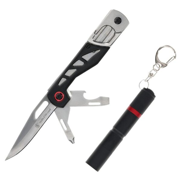 Smith & Wesson Multitool Folding Knife 3" Drop Point Blade Black with Light - Precision Shot Firearms
