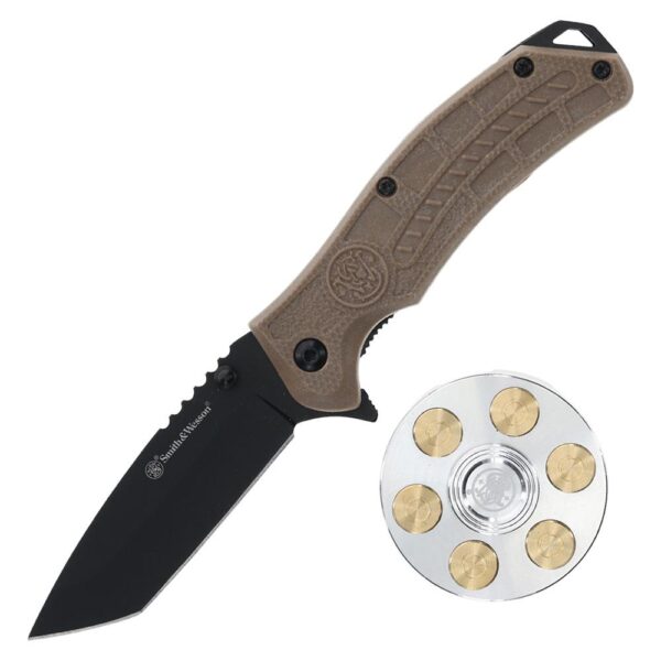Smith & Wesson Folding Knife and Fidget Spinner Combo 3" Tanto Blade Black Brown - Precision Shot Firearms