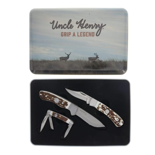 Uncle Henry Knife Combo with Tin 1 Fixed Knife 2 Folding Knives - Precision Shot Firearms