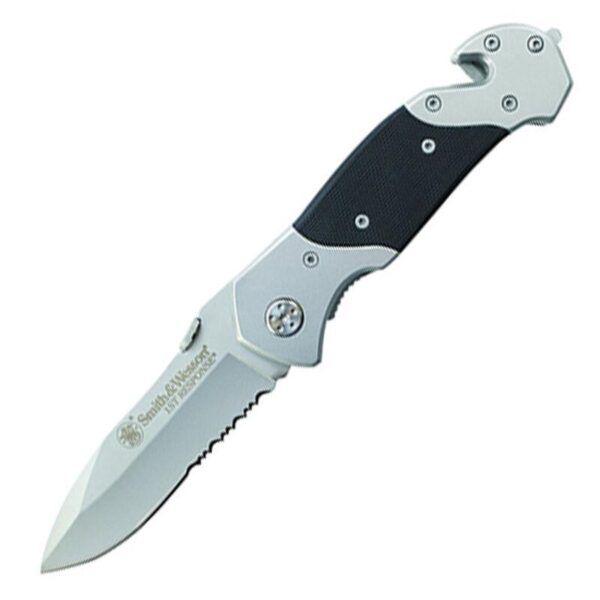 Smith & Wesson First Responder Folding Knife 3-3/10" Serrated Drop Point Blade Black Silver - Precision Shot Firearms