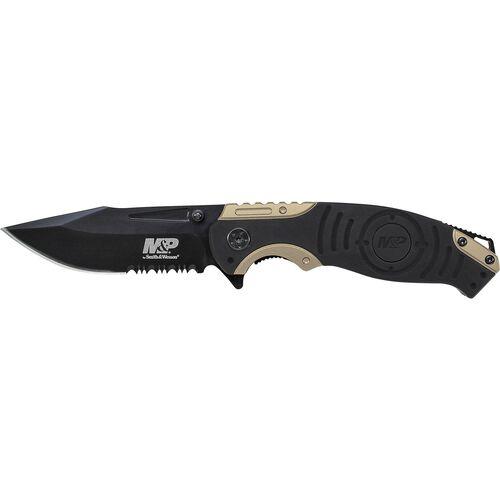 Smith & Wesson M&P Drop Point Folding Knife Liner Lock 3 1/2" Blade Black and Tan - Precision Shot Firearms
