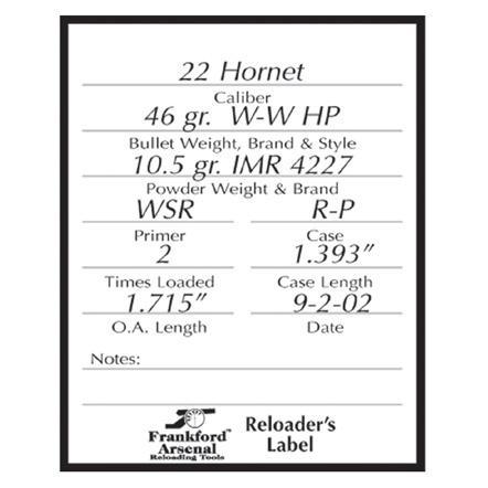 Frankford Arsenal Pistol And Rifle Reloader Labels - 100pk - Precision Shot Firearms