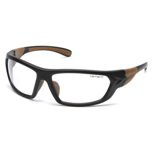 Pyramex Carhartt Carbondale Shooting Glasses Black and Tan with Clear Lens - Precision Shot Firearms