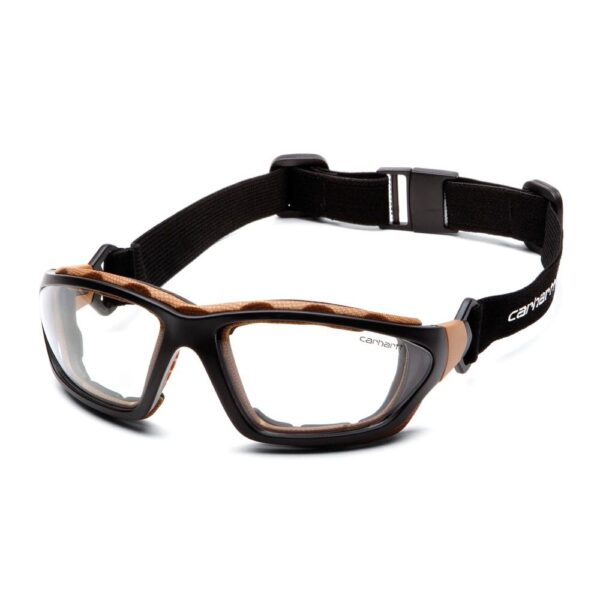 Pyramex Carhartt Carthage Shooting Glasses Black and Tan with Clear Anti-Fog Lens - Precision Shot Firearms