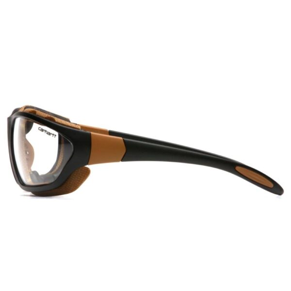 Pyramex Carhartt Carthage Shooting Glasses Black and Tan with Clear Anti-Fog Lens - Precision Shot Firearms