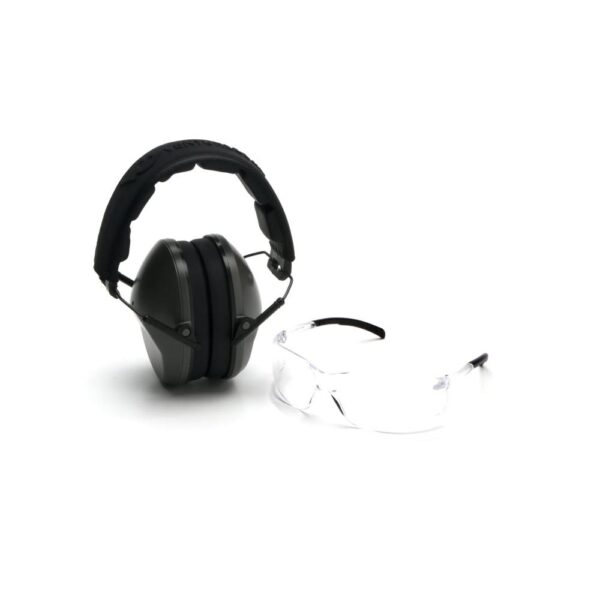 Pyramex Low-Profile Combo Kit Clear Shooting Glasses and Passive Earmuff 24dB OD Green - Precision Shot Firearms