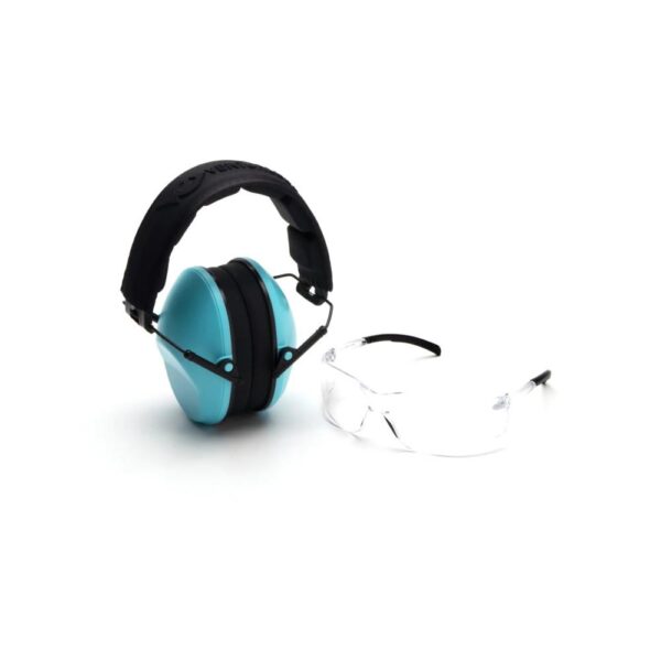 Pyramex Low-Profile Combo Kit Clear Shooting Glasses and Passive Earmuff 24dB Powder Blue - Precision Shot Firearms