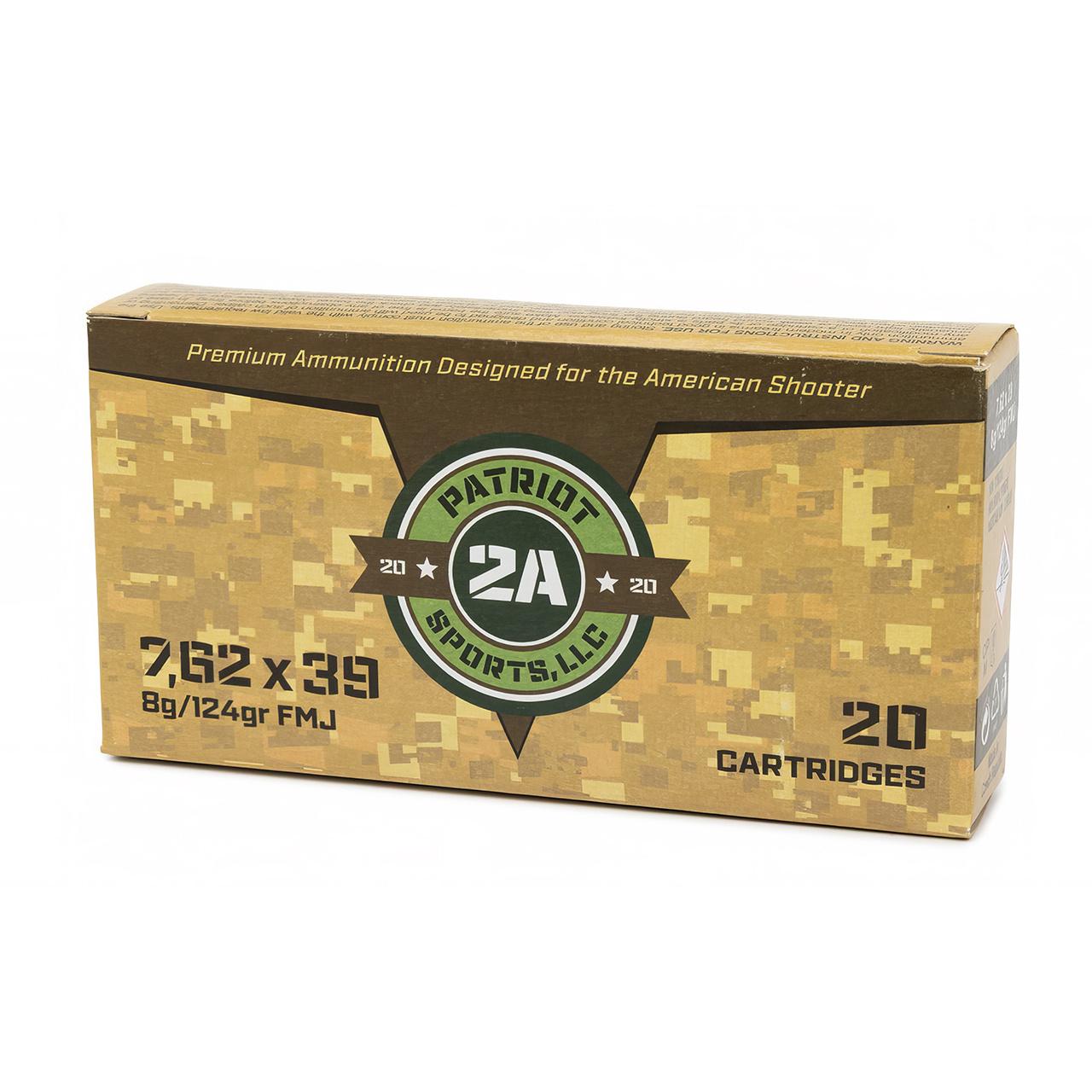 Patriot Sports Rifle Ammunition 7.62x39 124gr FMJ 2526 fps 20/ct - Precision Shot Firearms