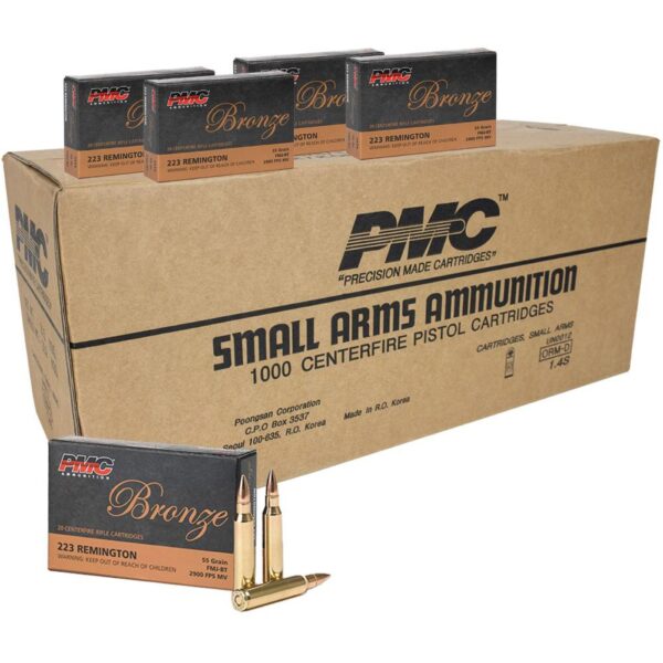 PMC Bronze Rifle Ammunition .223 Rem 55 gr FMJ 2900 fps 1000/ct - Precision Shot Firearms