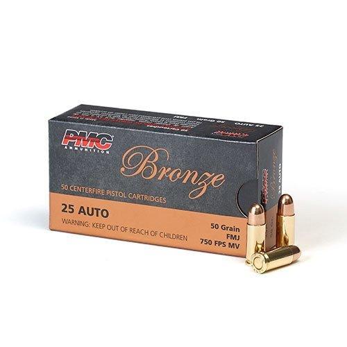 PMC Bronze Handgun Ammunition .25 ACP 50 gr FMJ 750 fps 50/ct - Precision Shot Firearms