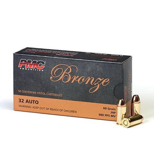 PMC Bronze Handgun Ammunition .32 ACP 60 gr JHP 980 fps 50/box - Precision Shot Firearms