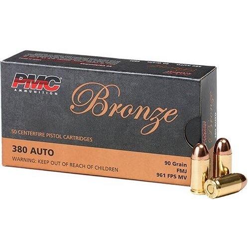PMC Bronze Handgun Ammunition .380 ACP 90 gr FMJ 920 fps 50/ct - Precision Shot Firearms