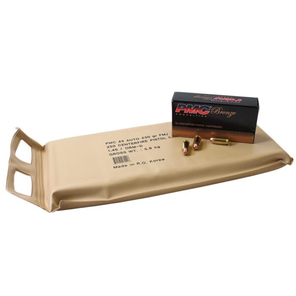 PMC Bronze Handgun Ammunition Battle Pack .45 ACP 230 gr FMJ 830 fps 250/ct (5-50/ct Boxes) - Precision Shot Firearms