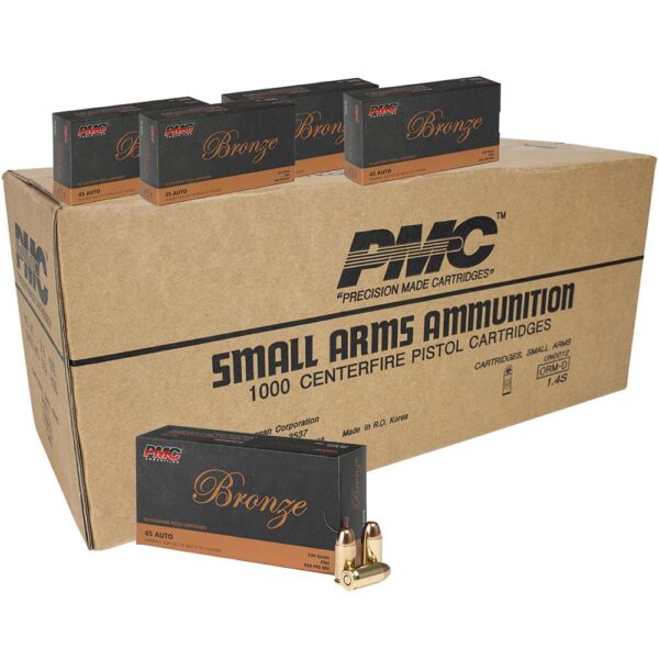 PMC Bronze .45 ACP Handgun Ammunition 230 gr FMJ 830 fps 1000/ct - Precision Shot Firearms