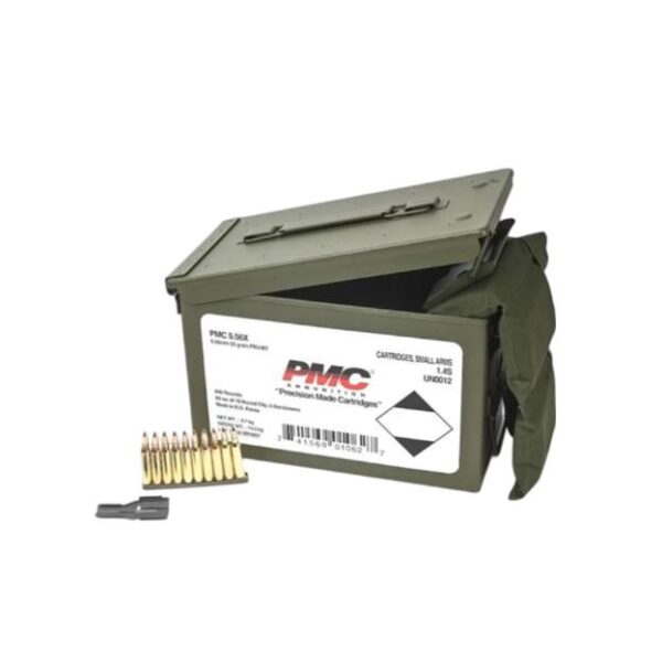 PMC Rifle Ammunition 5.56mm 55 gr FMJ 3120 fps 840/ct W/Bandoleer 840 Metal Box (2-Metal Boxes 1680/ct Total) - Precision Shot Firearms