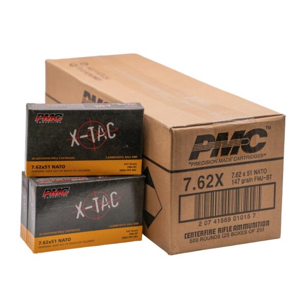 PMC X-Tac Rifle Ammunition 7.62x51mm 147gr FMJ-BT 2800 fps 500/ct Case(25-20/ct Boxes) - Precision Shot Firearms