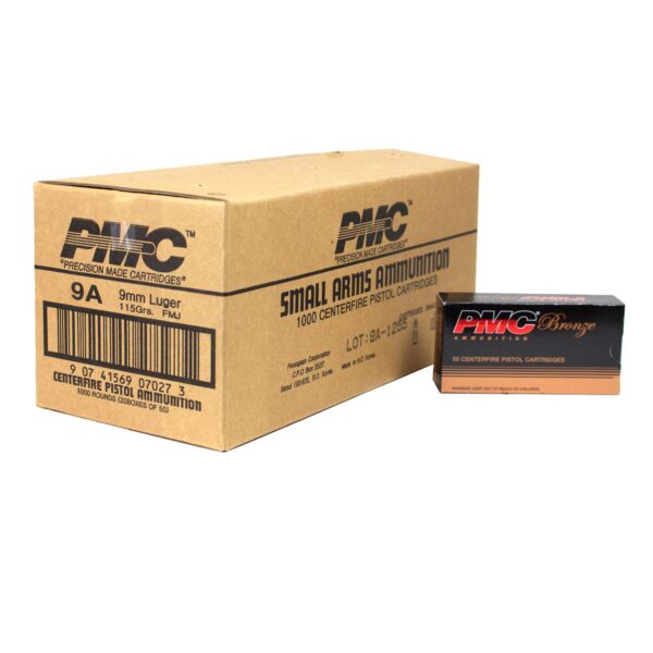 PMC Bronze Handgun Ammunition 9mm Luger 115 gr FMJ 1150 fps 1000/ct - Precision Shot Firearms