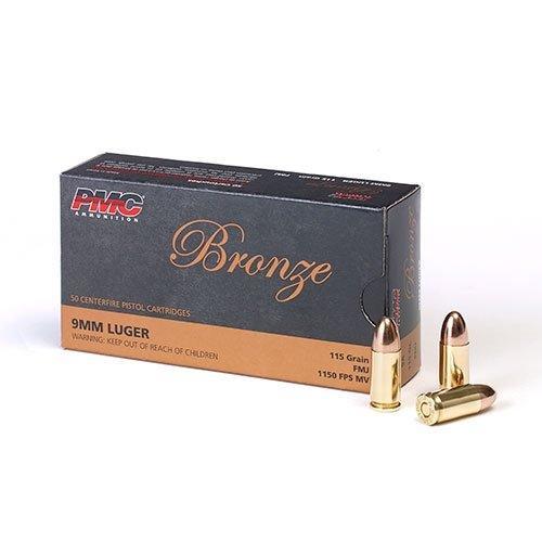 PMC Bronze Handgun Ammunition 9mm Luger 115 gr FMJ 1150 fps 50/ct - Precision Shot Firearms