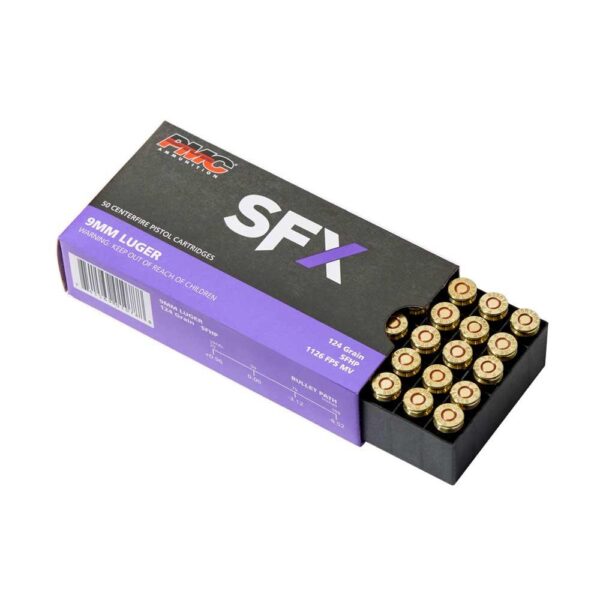 PMC SFX Handgun Ammunition 9mm Luger 124 gr. JHP 1201 fps 50/ct - Precision Shot Firearms