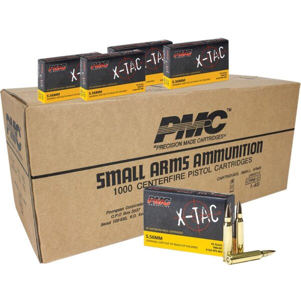 PMC X-Tac Rifle Ammunition 5.56x45mm 55 gr FMJBT 3120 fps 1000/ct - Precision Shot Firearms
