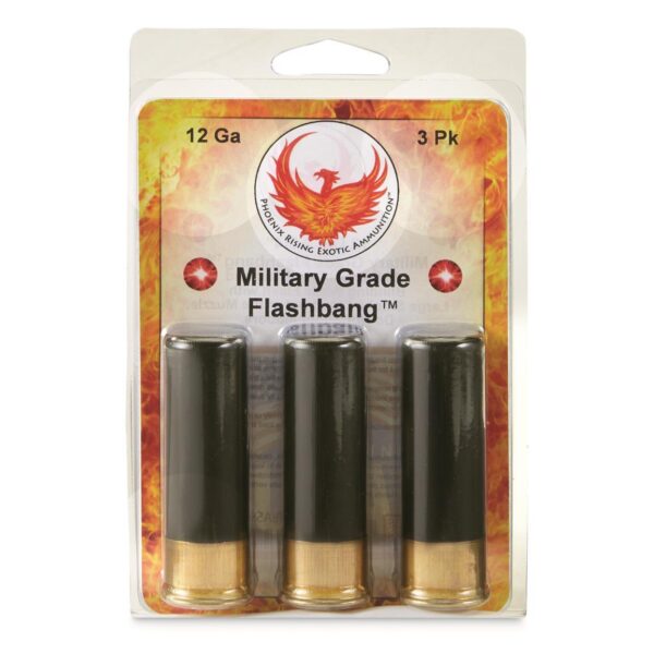 Phoenix Rising Military Grade Flash Bang Shotshells 12ga 2-3/4" 180 plus Decibel White Blast 3/ct - Precision Shot Firearms