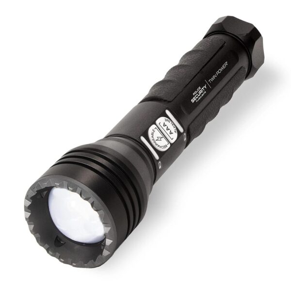 Police Security Flashlight Twin Power Long Throw LED Flashlight 450 Lumens Black - Precision Shot Firearms