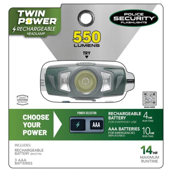 Police Security Flashlights Twin Power LED Headlamp 550 Lumens White Grey - Precision Shot Firearms