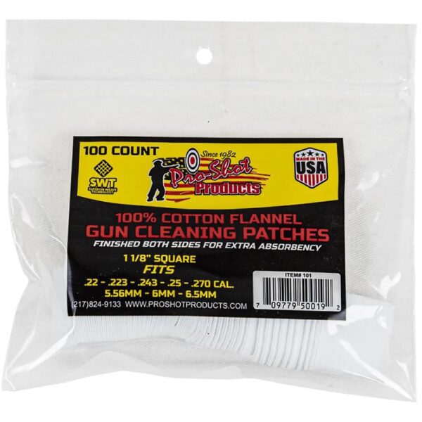 Pro-Shot 100% Cotton Flannel Patches .22 - .270 cal 100/ct - Precision Shot Firearms