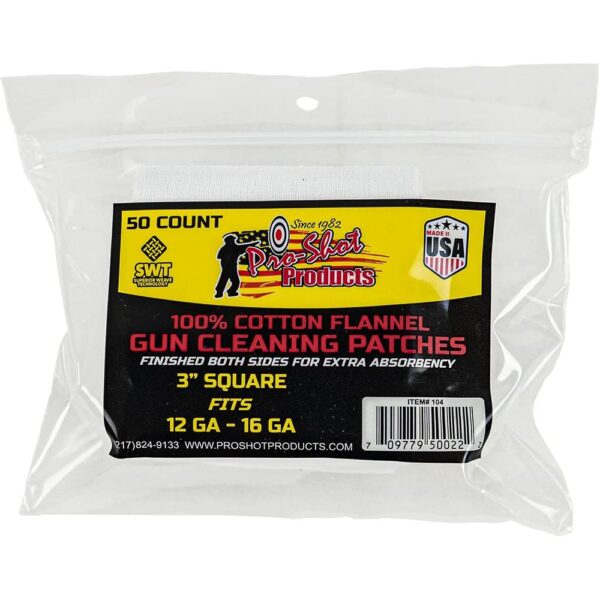 Pro-Shot 100% Cotton Flannel Patches 12-16ga. 50/ct - Precision Shot Firearms