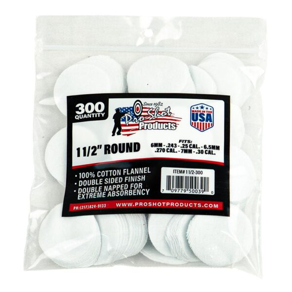 Pro-Shot 1 1/2" Round 100% Cotton Patches 300/ct - Precision Shot Firearms