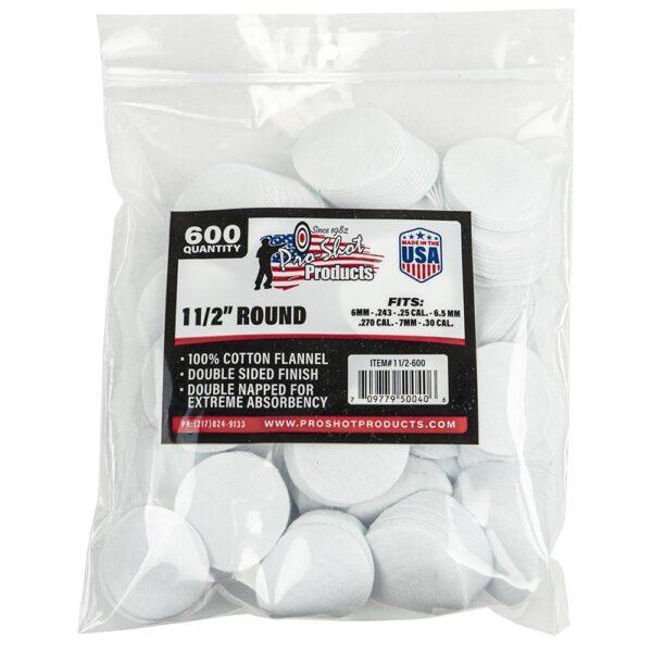 Pro-Shot 1 1/2" Round 100% Cotton Patches 600/ct - Precision Shot Firearms