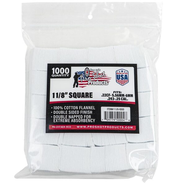 Pro-Shot 1 1/8" Square 100% Cotton Patches 1000/ct - Precision Shot Firearms