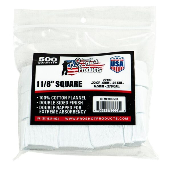 Pro-Shot Cotton Cleaning Patches SQ 1-1/8" .22/270 500/ct - Precision Shot Firearms