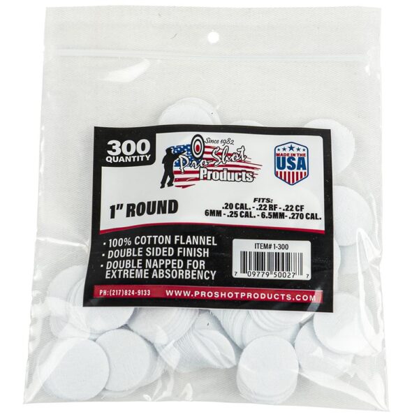 Pro-Shot 1" Round 100% Cotton Patches 300/ct - Precision Shot Firearms