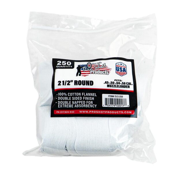 Pro-Shot 2 1/2" 100% Cotton Patches 250/ct - Precision Shot Firearms