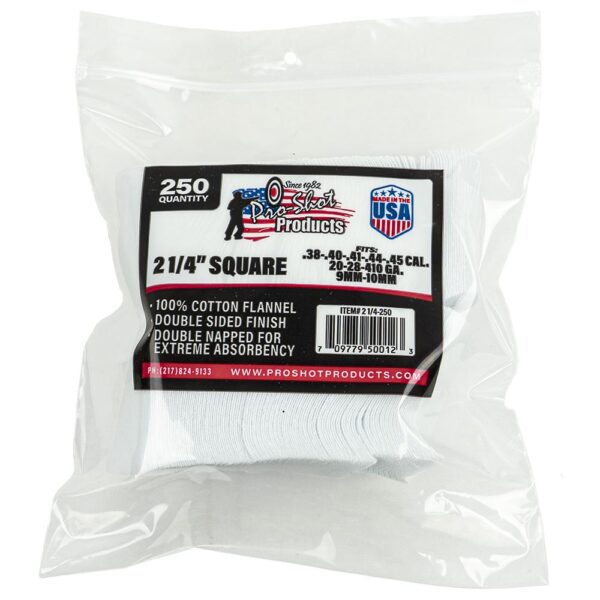 Pro-Shot 2 1/4" Square 100% Cotton Patches 250/ct - Precision Shot Firearms