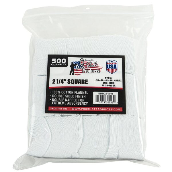 Pro-Shot 2 1/4" Square 100% Cotton Patches 500/ct - Precision Shot Firearms