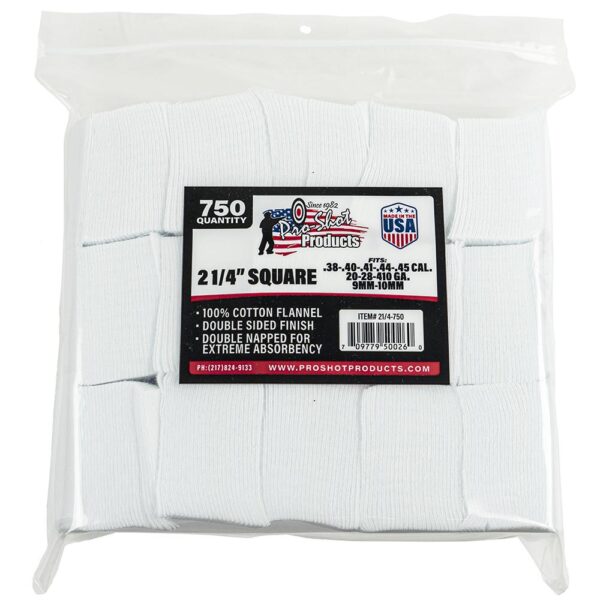 Pro-Shot 2 1/4" Square 100% Cotton Patches 750/ct - Precision Shot Firearms