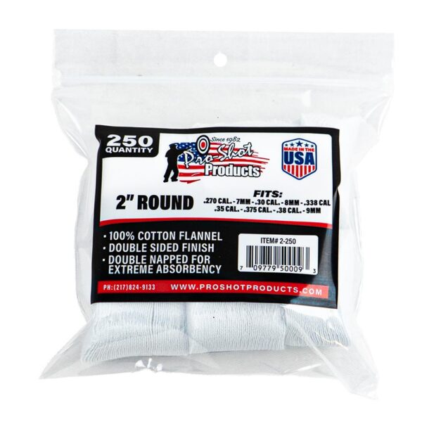 Pro-Shot 2" Round 100% Cotton Patches 250/ct - Precision Shot Firearms
