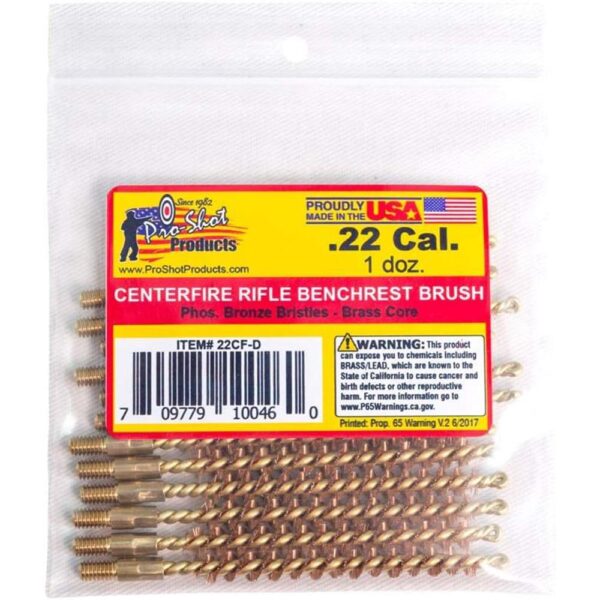 Pro-Shot Benchrest Phosphorus Bronze Rifle Cleaning Brushes (8/32 Thread) - .22 cal Centerfire 12/pk - Precision Shot Firearms